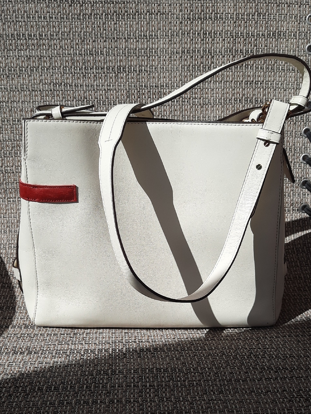 Lauren Ralph Lauren Cream 2-way Bag with Red Accent Strip